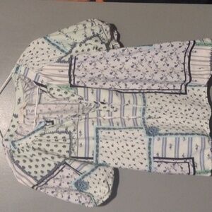 PATCHWORK TIE NECK PUFF SLEEVE TOP  size Small